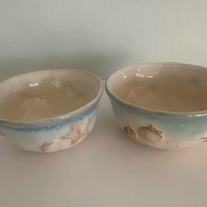Sonoma Life & Style Seaside Blue and Cream Shell Ceramic Bowls